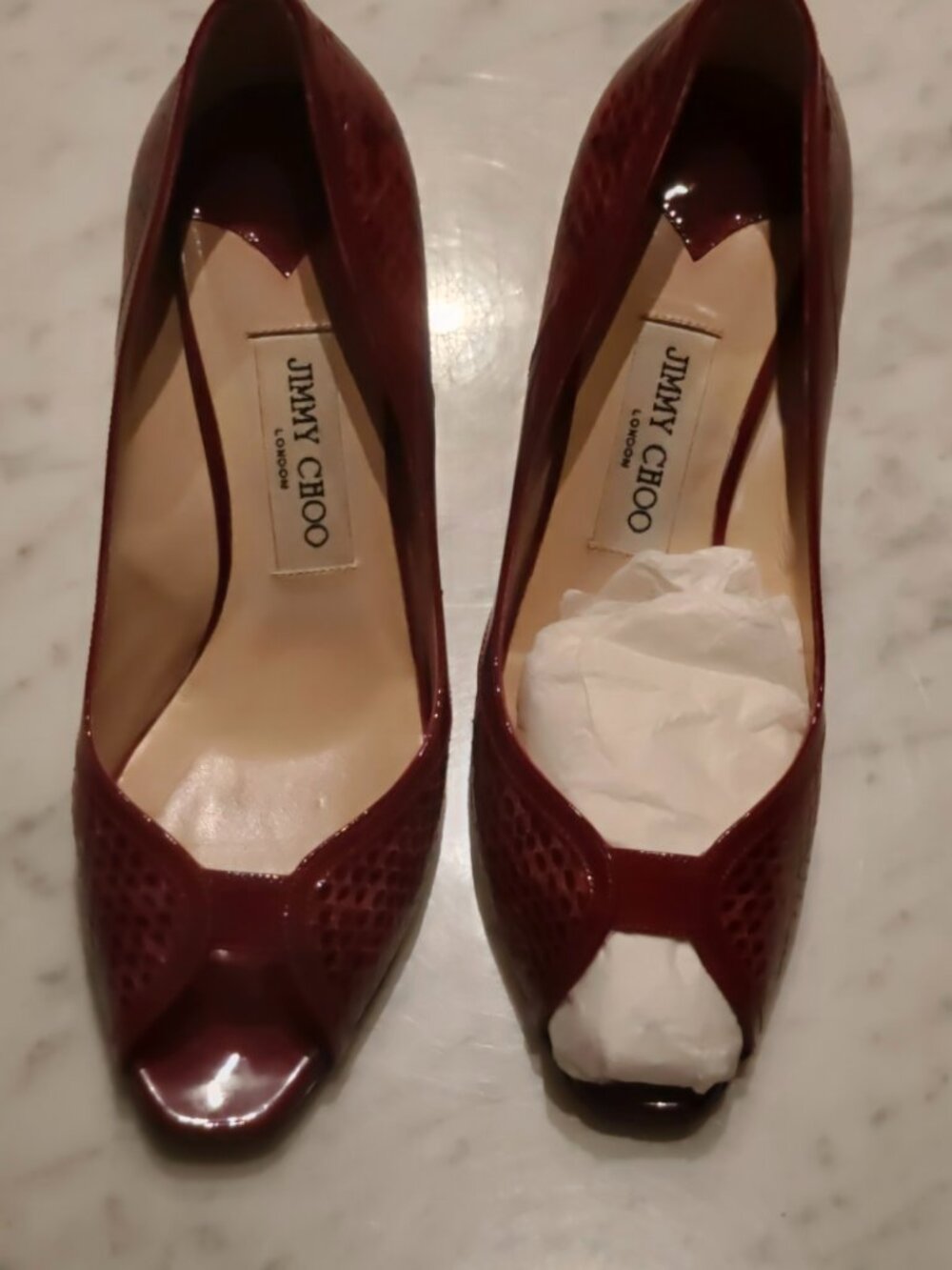 Jimmy Choo London red/burgundy elaphe snakeskin pointed-toe pumps